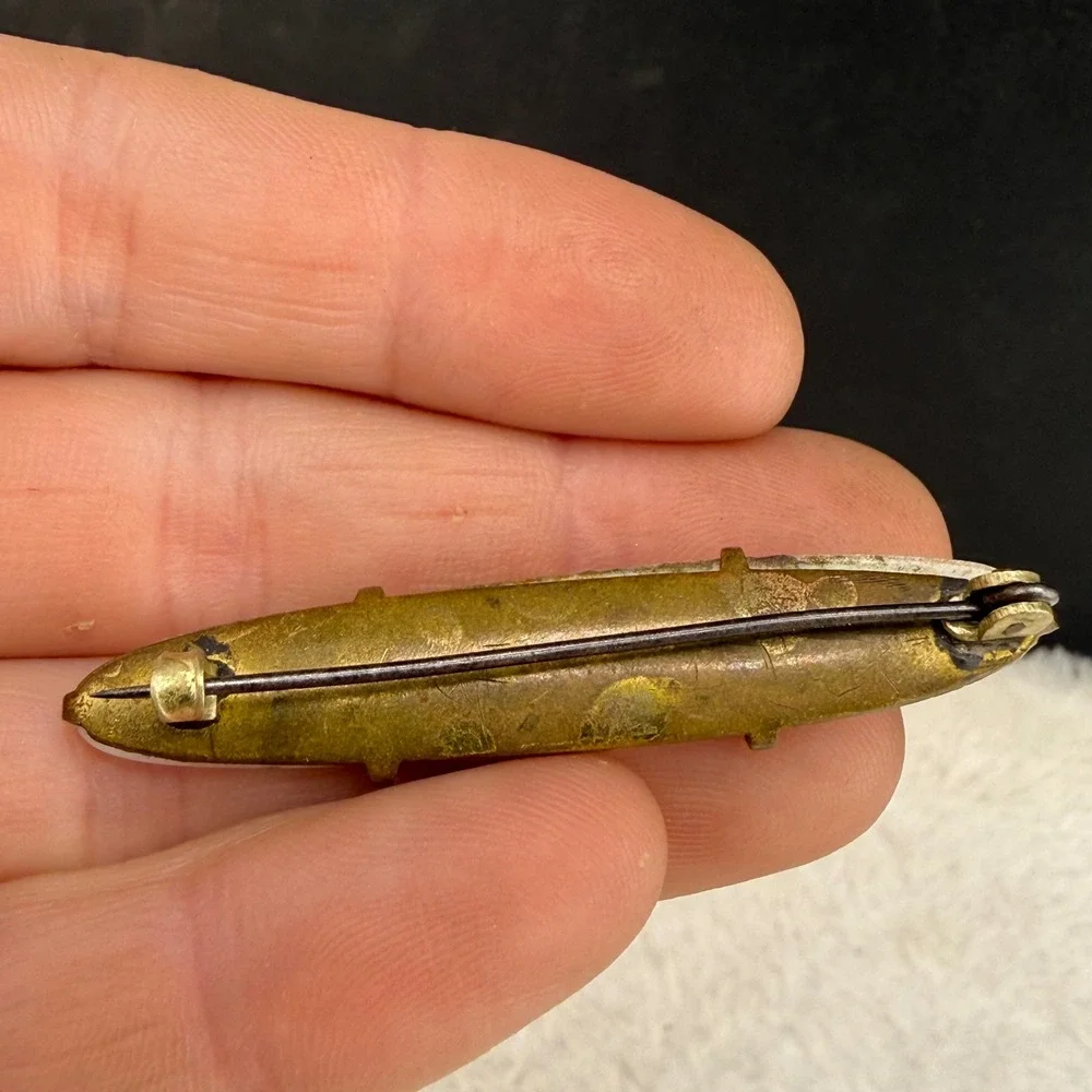 Vintage Victorian Hand Painted Porcelain Bar Brooch Gold Tone White Purple Blue